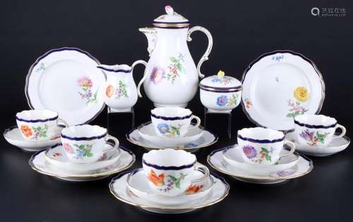 Meissen Flowers with Royal Blue Rim coffee service for 6 per...