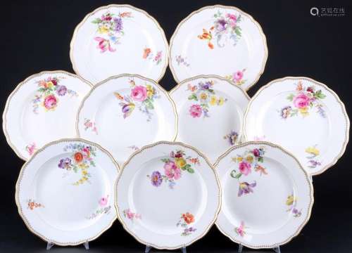 Meissen A-Kante Goldrim with Flower Bouquet 9 dinner plates ...