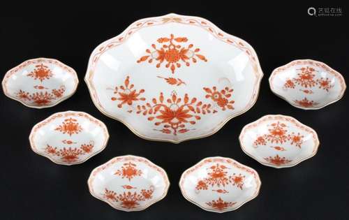 Meissen Indian Coral bowl with 6 toffee bowls, Schale mit 6 ...