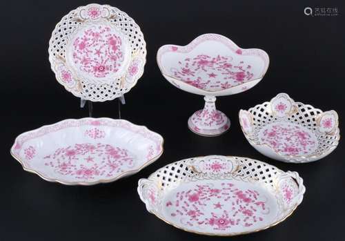 Meissen Indisch Purpur Reich centerpiece, 3 splendor bowls a...