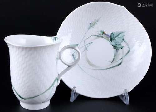 Meissen Waves Woodland Flora with Insects coffee cup with sa...