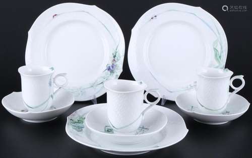 Meissen Waves Woodland Flora with Insects 3 coffee cups with...