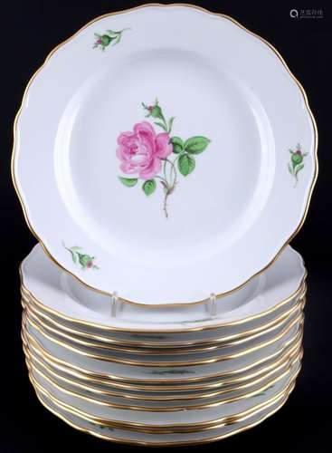 Meissen Red Rose 12 dessert plates, Kuchenteller,