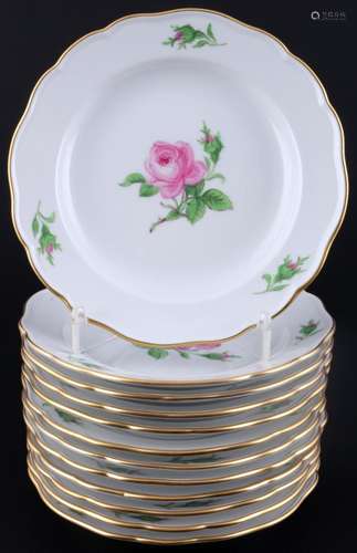 Meissen Red Rose 12 dessert plates, Dessertteller,