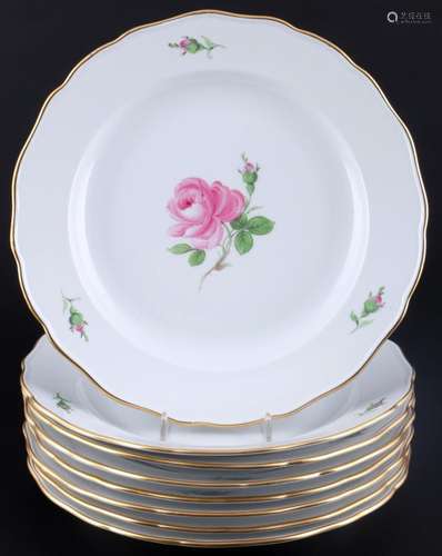 Meissen Red Rose 8 dinner plates, Speiseteller,