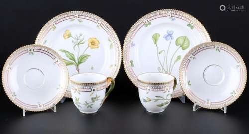 Royal Copenhagen Flora Danica 2 coffee cups with saucers and...