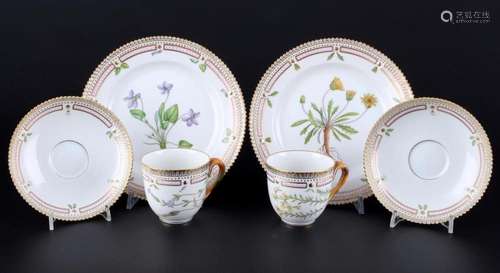 Royal Copenhagen Flora Danica 2 coffee cups with saucers and...