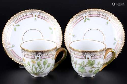 Royal Copenhagen Flora Danica mocha coffee cups with saucers...