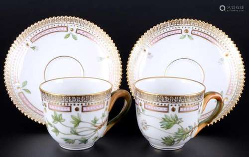 Royal Copenhagen Flora Danica mocha coffee cups with saucers...