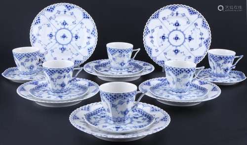 Royal Copenhagen Musselmalet Full Lace 6 coffee cups with sa...