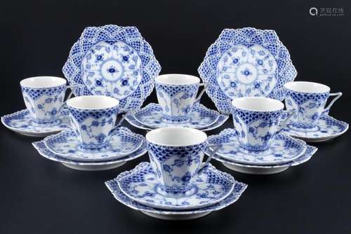 Royal Copenhagen Musselmalet Full Lace coffee cups with sauc...