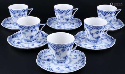 Royal Copenhagen Musselmalet Full Lace 6 coffee cups 1036 1s...