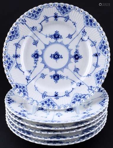 Royal Copenhagen Musselmalet Full Lace 6 dessert plates 1086...