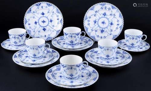 Royal Copenhagen Musselmalet Full Lace 6 coffee cups 1035 wi...