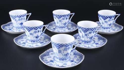 Royal Copenhagen Musselmalet Full Lace 6 coffee cups with sa...