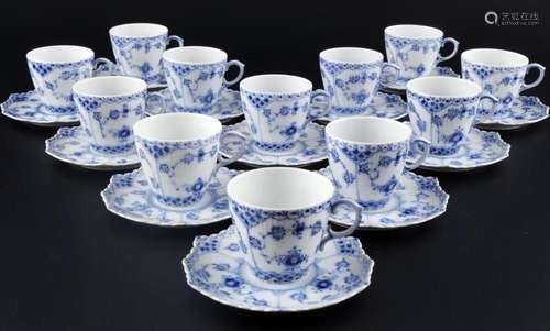 Royal Copenhagen Musselmalet Full Lace 12 mocha cups with sa...