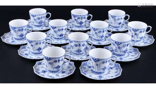 Royal Copenhagen Musselmalet Full Lace 12 mocha cups with sa...