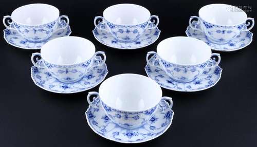 Royal Copenhagen Musselmalet Full Lace 6 soup cups 1228 1st ...