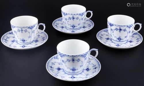 Royal Copenhagen Musselmalet 4 large coffee cups with saucer...