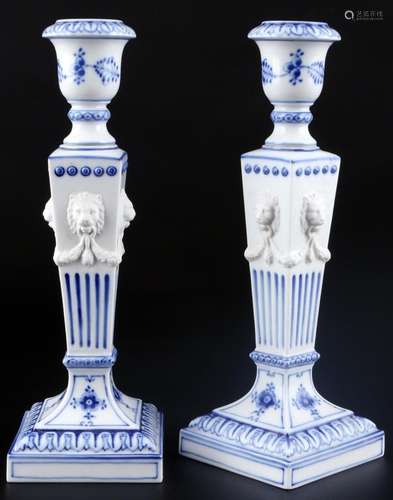 Royal Copenhagen Musselmalet pair of lionhead candlesticks, ...