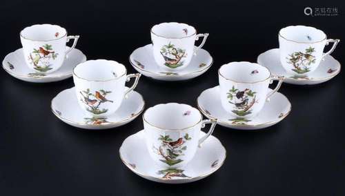 Herend RO Rothschild 6 coffee cups with saucers, Kaffeetasse...