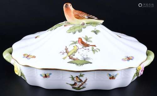 Herend RO Rothschild large lidded pot with bird knob, großer...