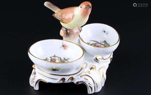 Herend RO Rothschild spice bowl with bird knob, Gewürzschale...