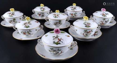 Herend RO Rothschild 8 soup cups with lid, Suppentassen mit ...