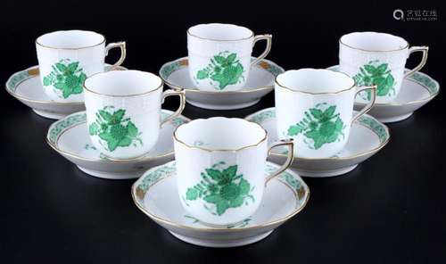 Herend AP Apponyi Vert 6 mocha coffee cups, Mokkatassen,