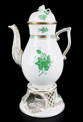 Herend Apponyi Vert coffee pot with pot warmer, Kaffeekanne ...