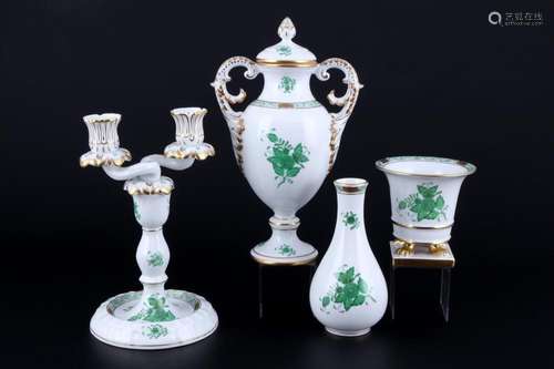 Herend Apponyi Vert 3 vases and candlestick, Prunkvasen und ...