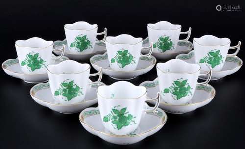 Herend Apponyi Vert 7 mocha coffee cups with saucers 4198, M...