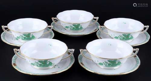 Herend AV Apponyi Vert 5 large soup cups, große Suppentassen...