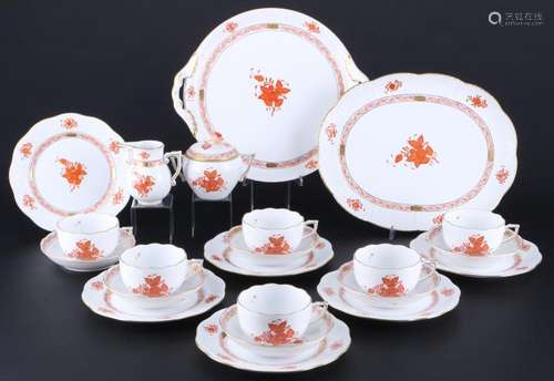 Herend AOG Apponyi Orange tea set for 6 persons, Tee Set für...