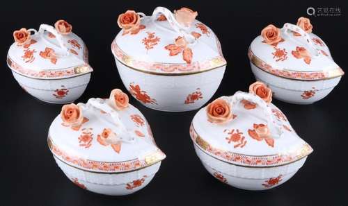 Herend AOG Apponyi Orange 5 heart-shaped lidded boxes, Herz-...