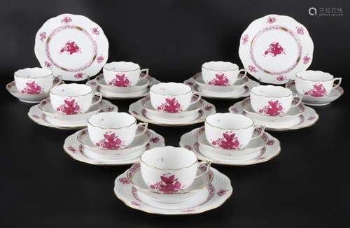 Herend Apponyi Purpur 10 tea cups with plates, Teegedecke,