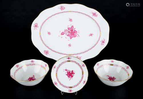 Herend Apponyi Purpur große Platte und 3 Schalen, porcelain ...