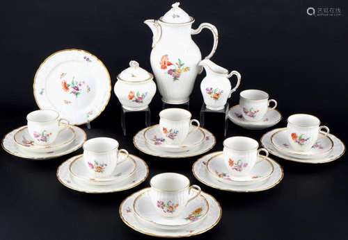 KPM Berlin Rocaille Flowers coffee service for 7 persons, Ka...