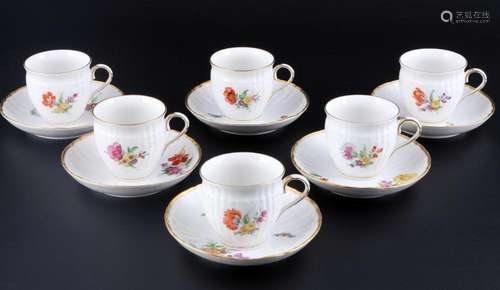 KPM Berlin Rocaille Flowers 6 coffee cups with saucers, Kaff...