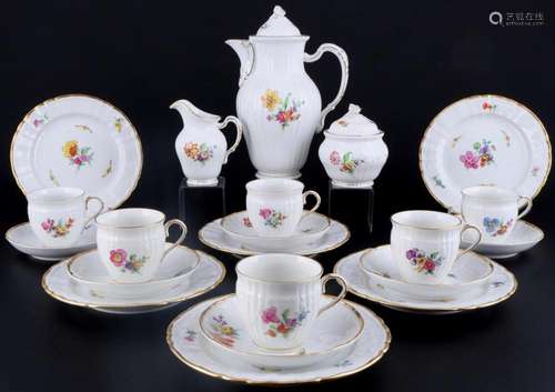 KPM Berlin Rocaille Flowers coffee service for 6 persons, Ka...