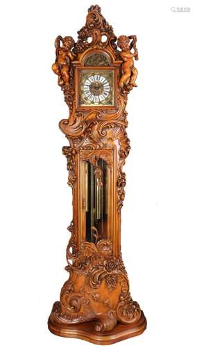 Large grandfather clock in baroque style with putto figures,...