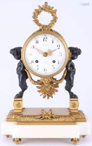 Bronze Portal mantel clock with faun figures, Portaluhr mit ...