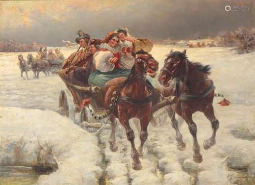 Petr Stojanov (1857-1957) carriage ride in winter, Kutschenf...