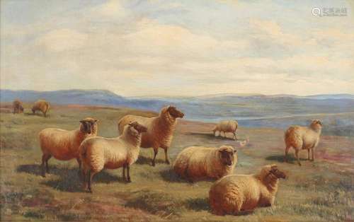 Charles Jones (1836-1892) landscape with sheep 1890, Landsch...