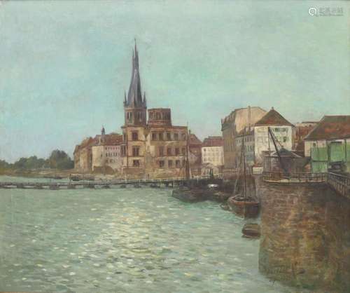 Carl Deiker (1879-1958) port of Düsseldorf with view of St. ...