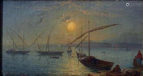 Johann Christian Heerdt (1812-1878) fishing harbor at sunset...