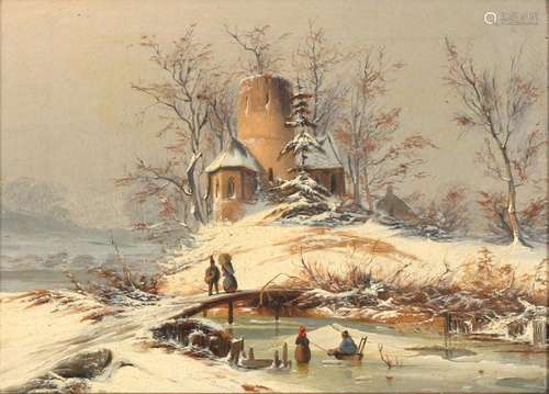 Gustav Brandin (19th century) snowy winter day with a view o...