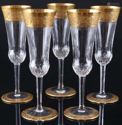 St. Louis Thistle Gold 5 champagne flutes, Champagnerflöten,