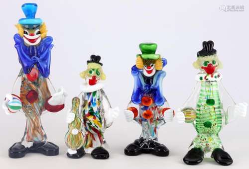 Murano Toffolo Italy 4 clown figures, Harlekin Figuren,