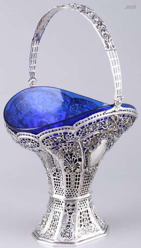 800 silver basket with royal blue glass insert art nouveau, ...